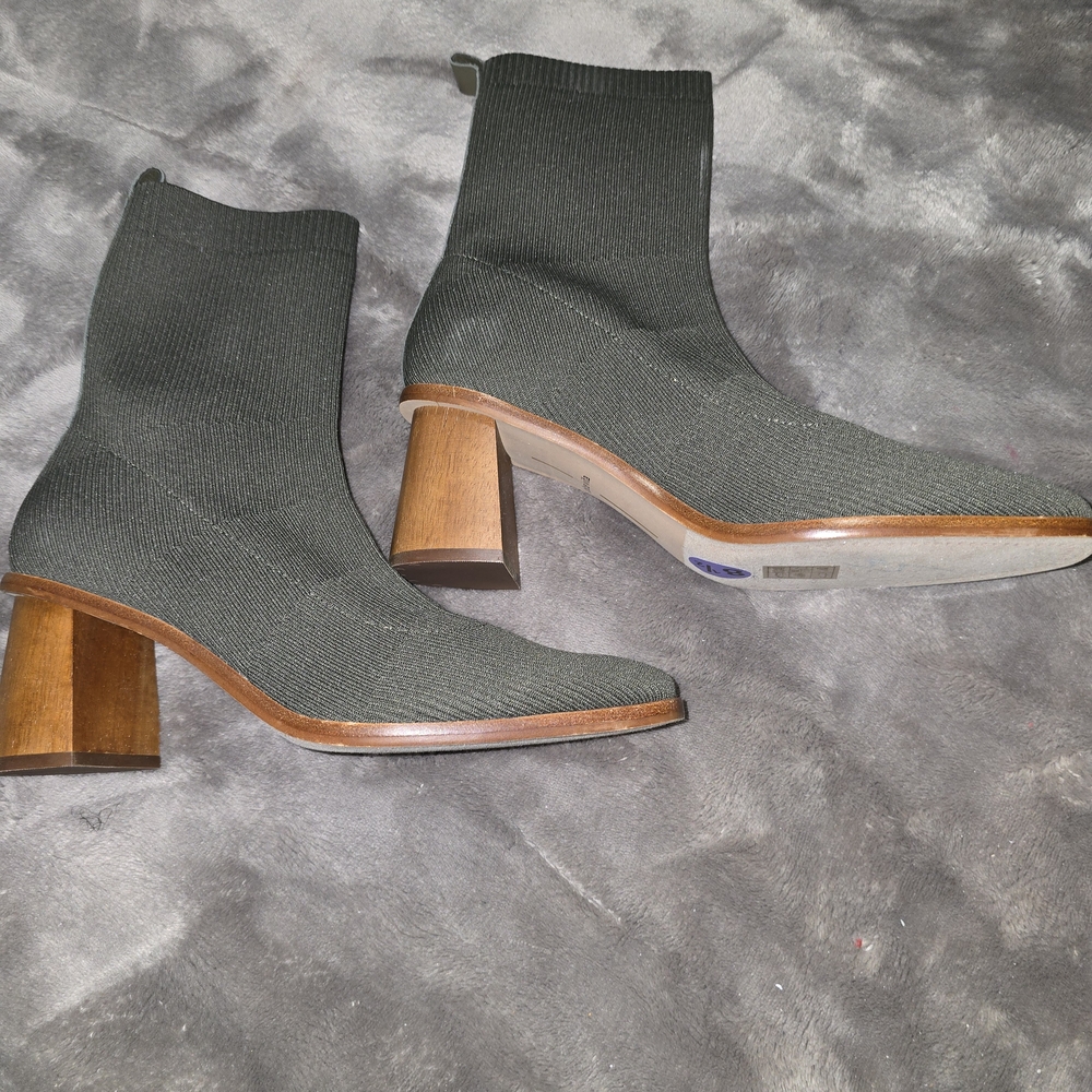 Dolce Vita Black Knit Sock Heeled Boots with Wood Block Heel
